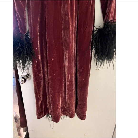 RARE Vintage Betsey Johnson Velvet Duster Coat w/Feathers Boa Small Fits 4 & 6 - Picture 7 of 9